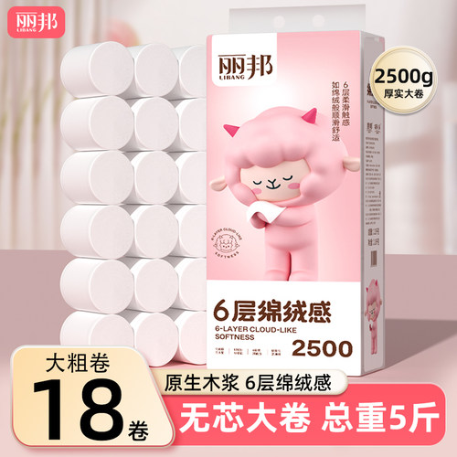 丽邦6层厚卷纸18大卷共2500g