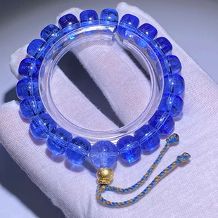 天然药师佛心咒蓝水晶琉璃手持手串佛珠念珠单圈手链非常殊胜