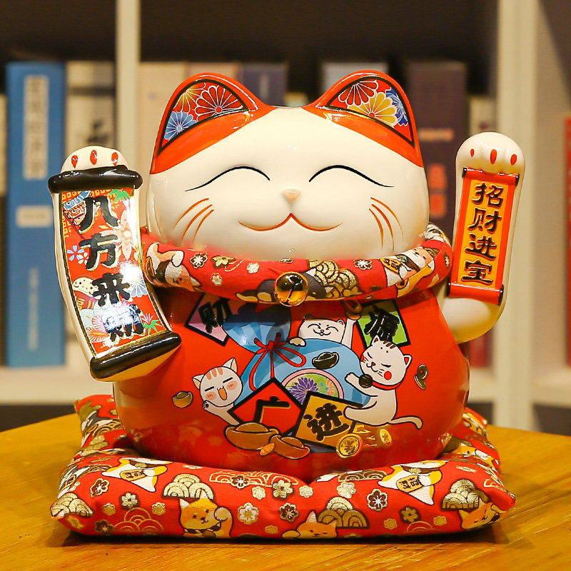招财猫摆件大小号自动摇手店铺收银柜台前台家居客厅装饰发财猫礼