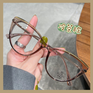 欧美猫眼时尚 防蓝光近视眼镜女网上配镜显白瘦脸平光护目镜男 韩版