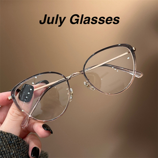 清透感超轻透灰紫猫眼防蓝光近视眼镜框女韩系可配度数显瘦眼镜架