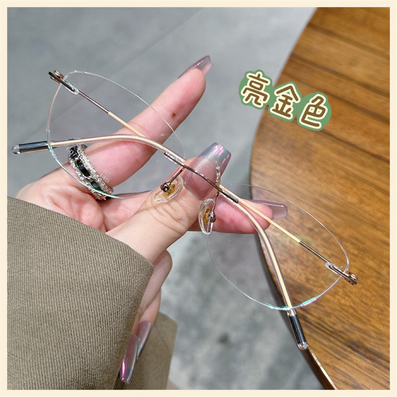 韩系亮金色无边框猫眼眼镜女近视可配度数小框高智感纯欲素颜眼镜,ZIPPO/瑞士军刀/眼镜,定制成品光学镜,淘宝优惠券,粉丝福利购,淘宝优惠卷
