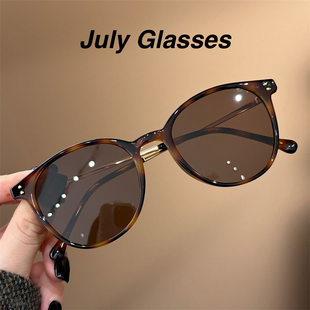 韩系复古椭圆形玳瑁色偏光太阳镜小众个性 素颜气质防晒遮阳墨镜潮