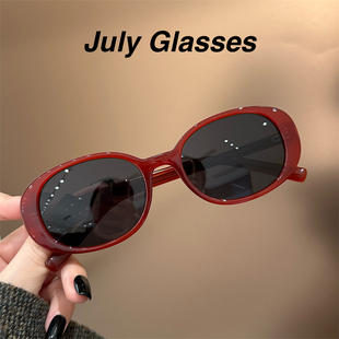 椭圆框法拉利红墨镜女猫眼y2k辣妹多巴胺穿搭防紫外线偏光太阳镜
