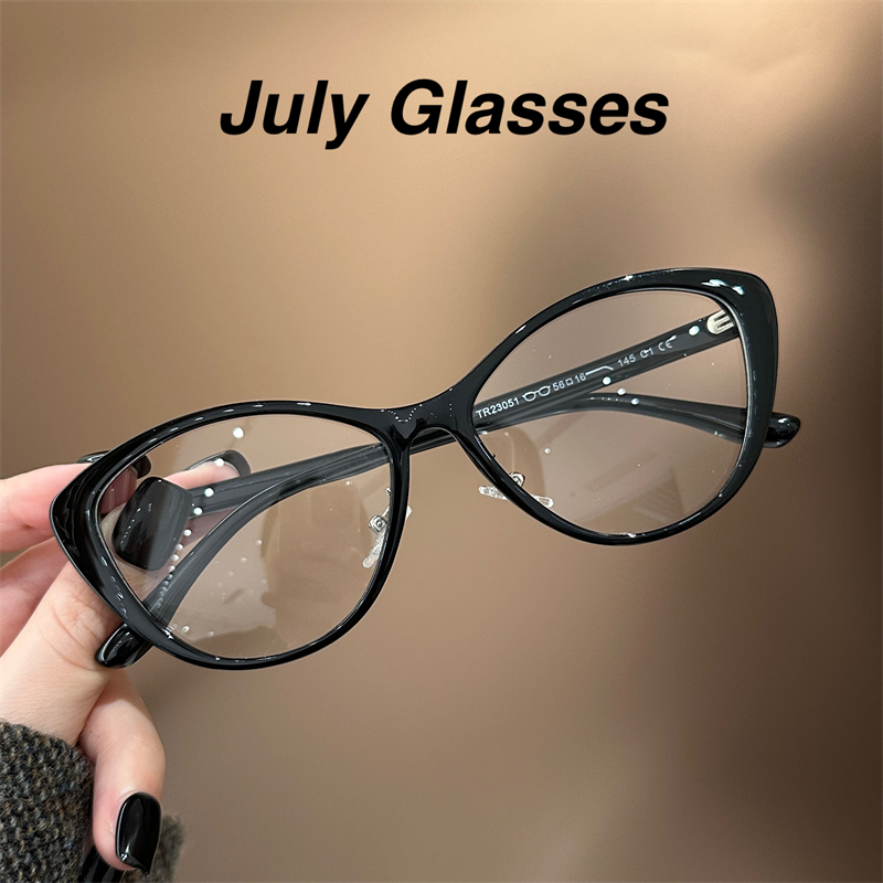 欧美质感黑猫眼镜框女复古素颜倒三角装饰超轻近视可配度数眼镜架
