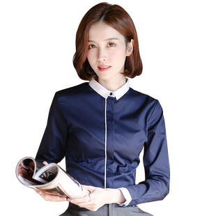 小领白衬衫女职业正装长袖新款条纹工作服工装通勤考公白色衬衣