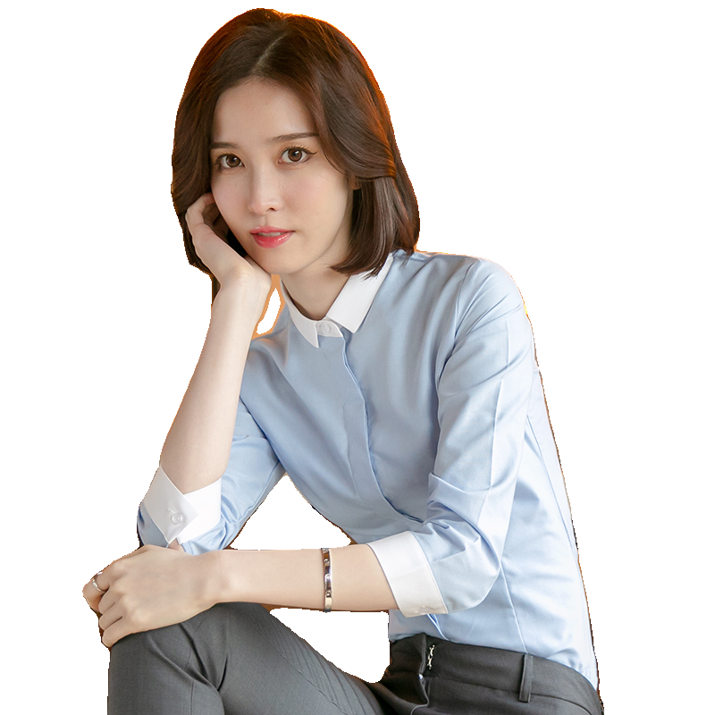 蓝色职业衬衫女七分袖工装夏季新款设计感小众上衣气质工作服衬衣
