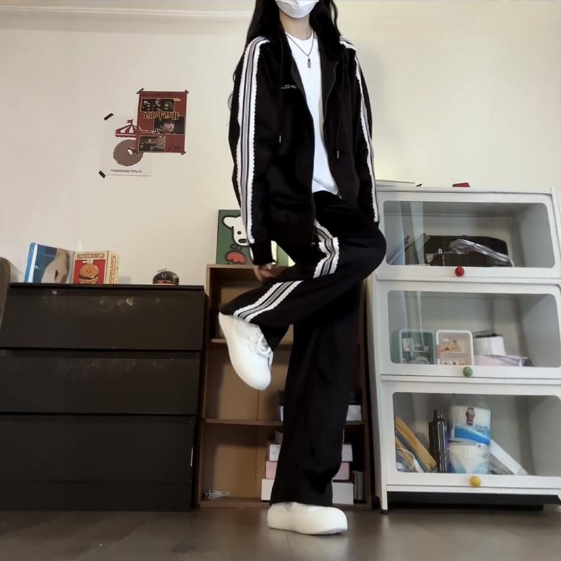 学院风运动服套装女春秋学生韩版宽松显瘦连帽卫衣休闲两件套跑步
