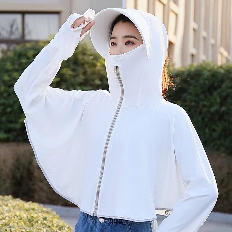 加长大帽檐冰丝防晒衣女