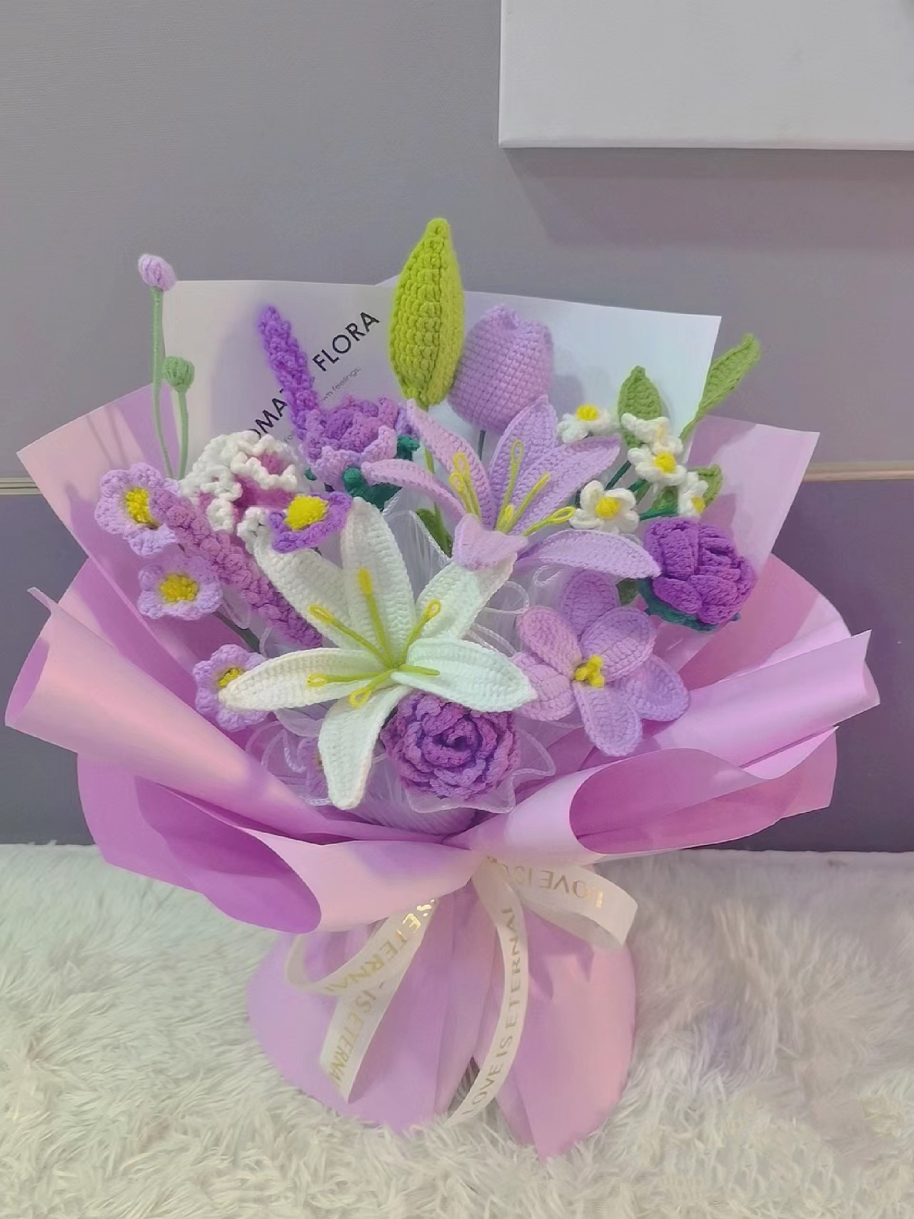 手工编织百合康乃馨花束diy材料