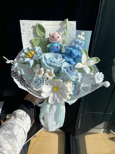 毛线手工编织风信子玫瑰花束材料