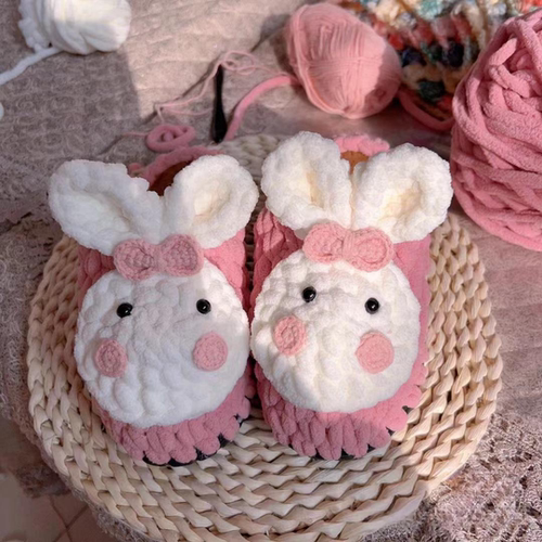 手工编织云朵兔子拖鞋diy材料包
