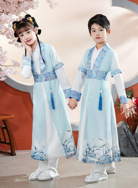 儿童汉服演出服男女童国学服弟子规开学礼三字经古装书童服中国风
