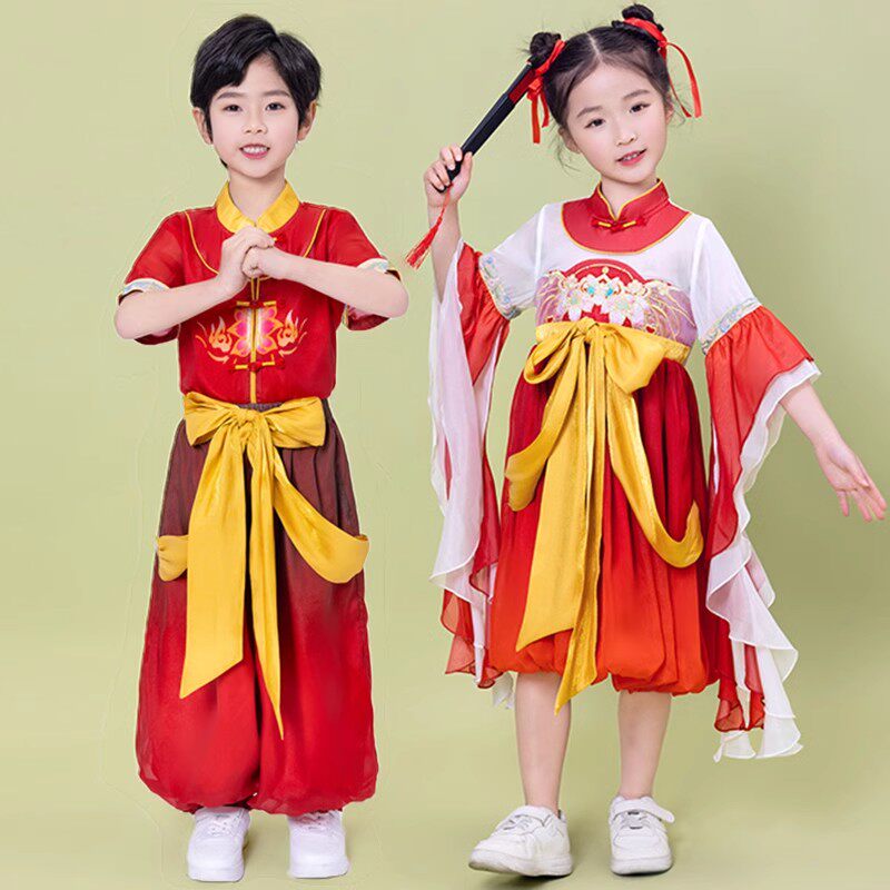 六一哪吒演出服唐装礼服中国风夏儿童公主裙女孩新款汉服女童套装