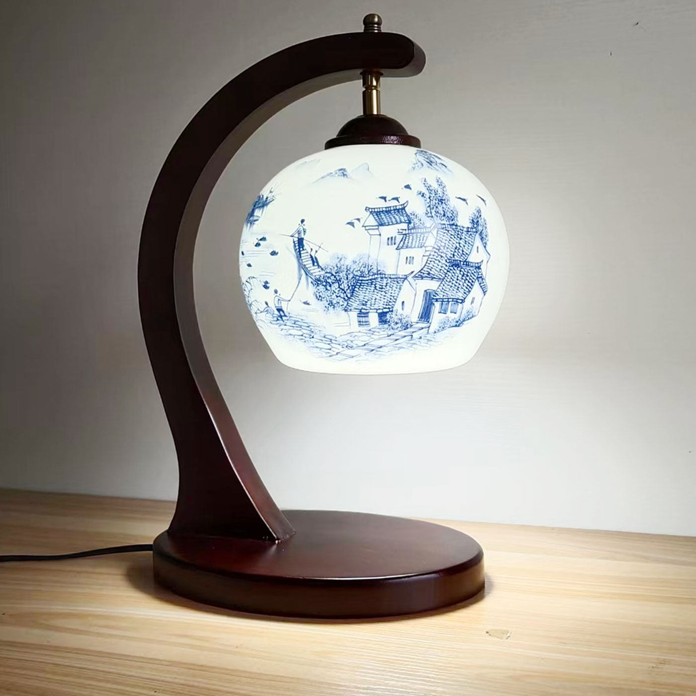 景德镇中式陶瓷实木台灯客厅卧室床头学习结婚庆装饰复古起夜台灯