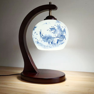 景德镇中式陶瓷实木台灯客厅卧室床头学习结婚庆装饰复古起夜台灯