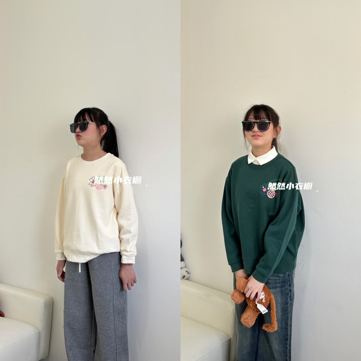 纯棉抓绒卫衣~ 秋冬中大童初高中少女圆领绒衫  宽松上衣可亲子