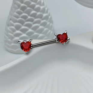 F-136钛合金乳钉红色小恶魔乳头钉镶锆防过敏穿刺饰品1.6粗乳环