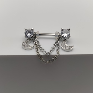 F-136钛合金乳钉月亮吊坠链条款镶锆乳头钉14G情侣防过敏穿刺饰品