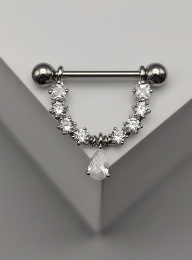 F-136钛合金乳环水滴坠镶锆乳钉乳环钉14G16G情侣防过敏穿刺饰品