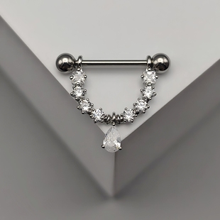 136钛合金乳环水滴坠镶锆乳钉乳环钉14G16G情侣防过敏穿刺饰品