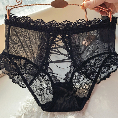 大码高腰法式蕾丝性感绑带内裤