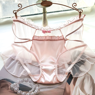 2025新款内裤女半透网纱缎面性感薄款透气包臀高腰大码三角短裤