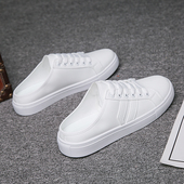 半拖鞋 男皮凉拖包头一脚蹬懒人鞋 网红拖鞋 夏季 无后跟半托小白板鞋