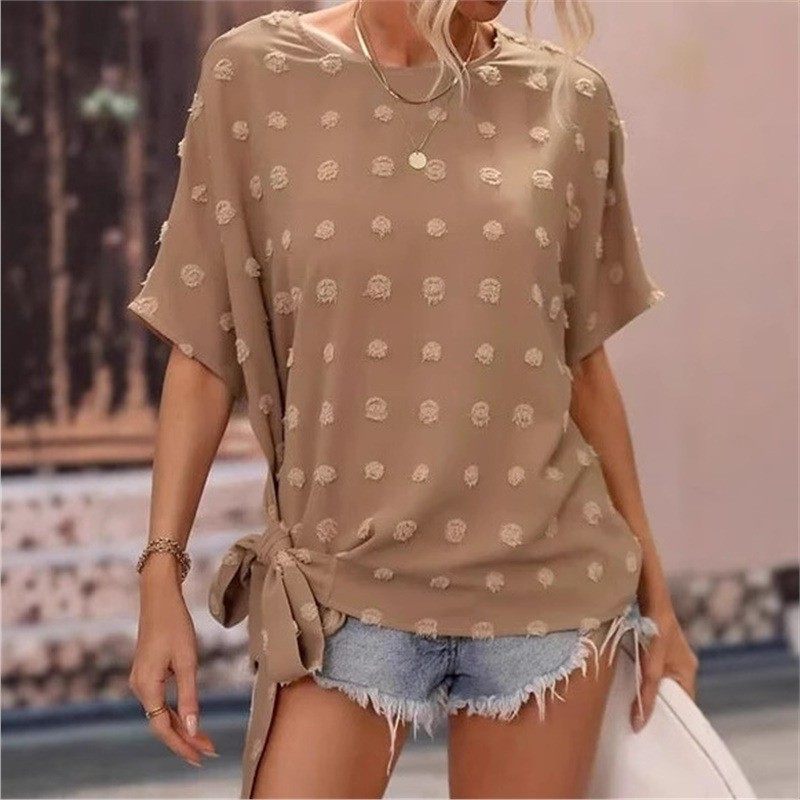 跨境亚马逊夏季新款恤欧美时尚圆领打结钉扣短袖衬衫,个性定制/设计服务/DIY,连衣裙加工定制,淘宝优惠券,粉丝福利购,淘宝优惠卷