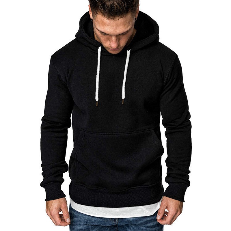 欧美男式运动健身连帽衫纯色卫衣修身抓绒冬季运动上衣