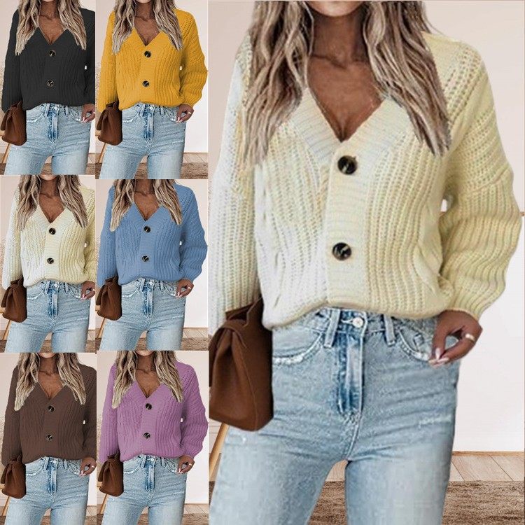 外贸秋冬新款欧美毛衣女跨境领纯色针织衫扣子麻花针织开衫外套,个性定制/设计服务/DIY,连衣裙加工定制,淘宝优惠券,粉丝福利购,淘宝优惠卷