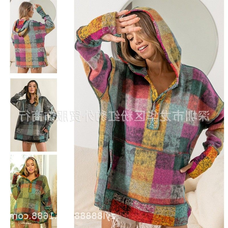 欧美爆款亚马逊秋冬新款女装 时尚彩格连帽套头抓绒卫衣,模玩/动漫/周边/娃圈三坑/桌游,lolita洛丽塔连衣裙,淘宝优惠券,粉丝福利购,淘宝优惠卷