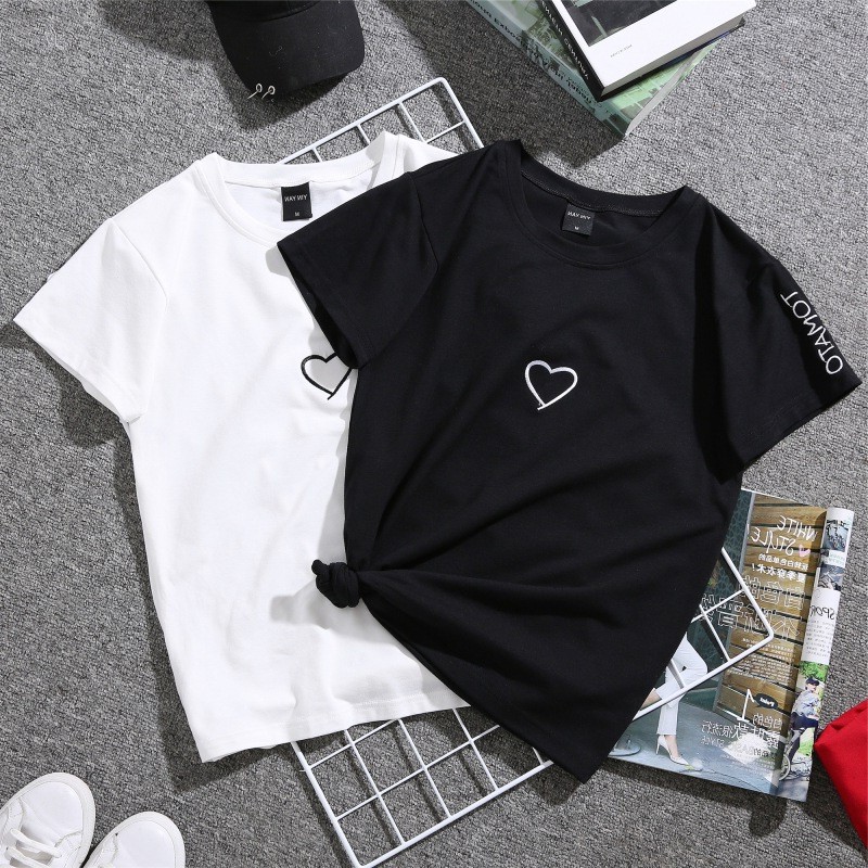小批量短袖恤女港风恤女印花爱心夏新款字母外贸大码情侣装