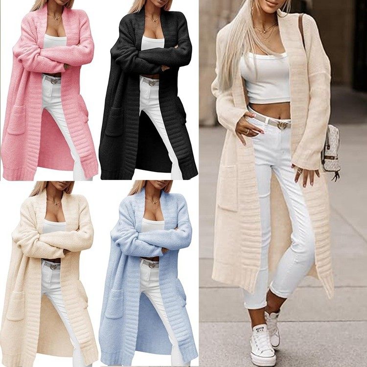 跨境外贸秋冬亚马逊宽松长款口袋开衫欧美女装针织跨境休闲毛衣女,个性定制/设计服务/DIY,连衣裙加工定制,淘宝优惠券,粉丝福利购,淘宝优惠卷