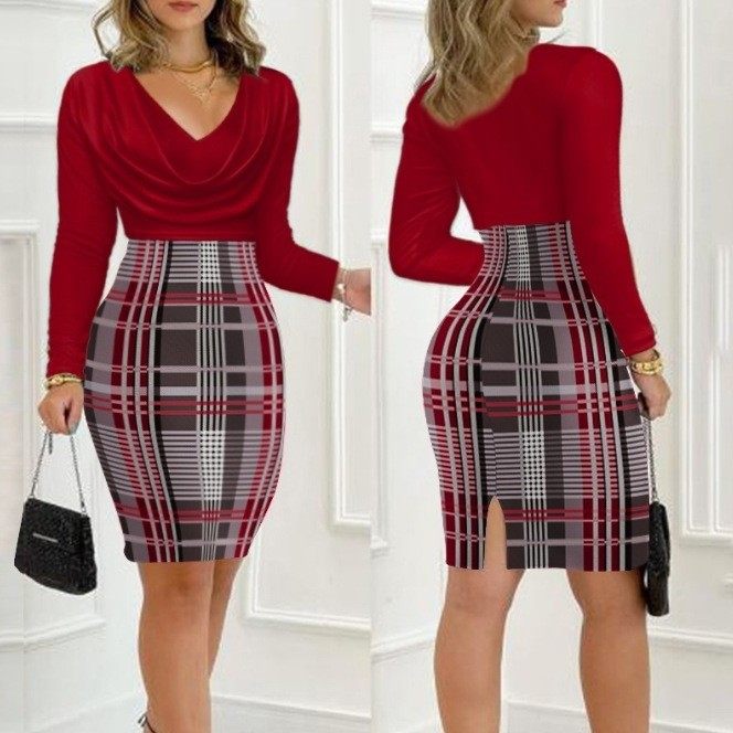 欧美外贸女装气质优雅长袖领印花开叉束腰包臀裙套装,个性定制/设计服务/DIY,连衣裙加工定制,淘宝优惠券,粉丝福利购,淘宝优惠卷