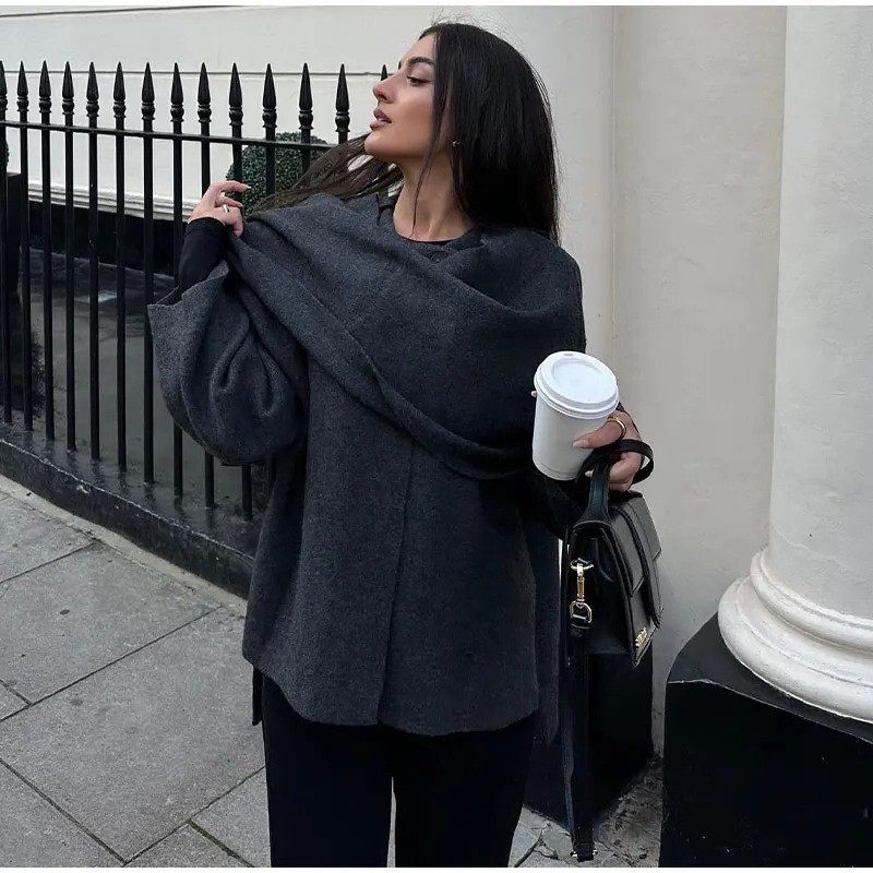 亚马逊秋冬新款欧美女士气质优雅风衣设计感围巾领长袖外套,个性定制/设计服务/DIY,连衣裙加工定制,淘宝优惠券,粉丝福利购,淘宝优惠卷