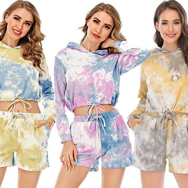 亚马逊秋冬新款家居服扎染连帽圆领长袖短裤舒适休闲睡衣,个性定制/设计服务/DIY,连衣裙加工定制,淘宝优惠券,粉丝福利购,淘宝优惠卷