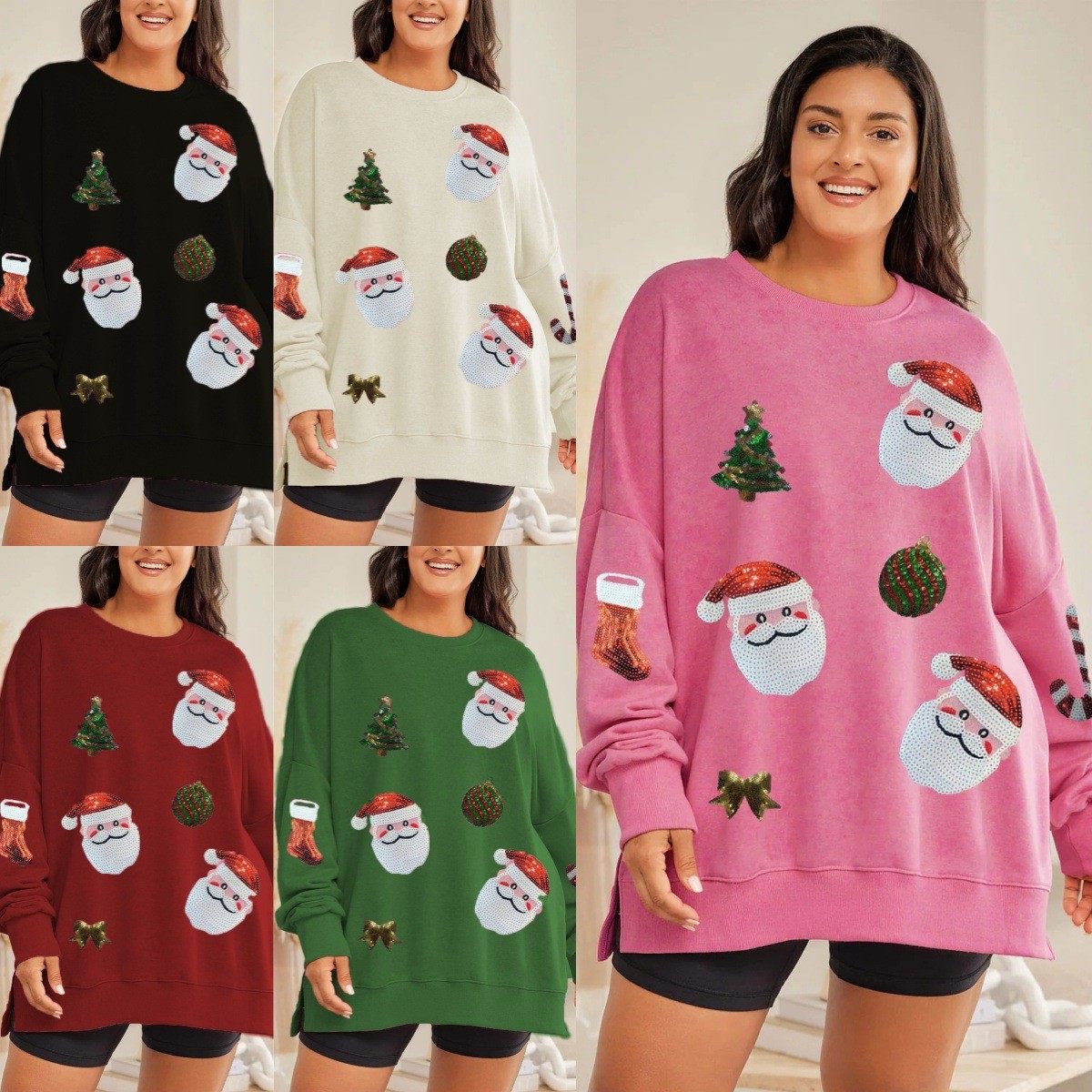 亚马逊新款跨境欧美女装圣诞节亮片百搭上衣宽松休闲长袖卫衣女,个性定制/设计服务/DIY,连衣裙加工定制,淘宝优惠券,粉丝福利购,淘宝优惠卷