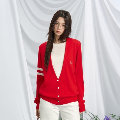 红色假两件针织开衫女百搭显瘦