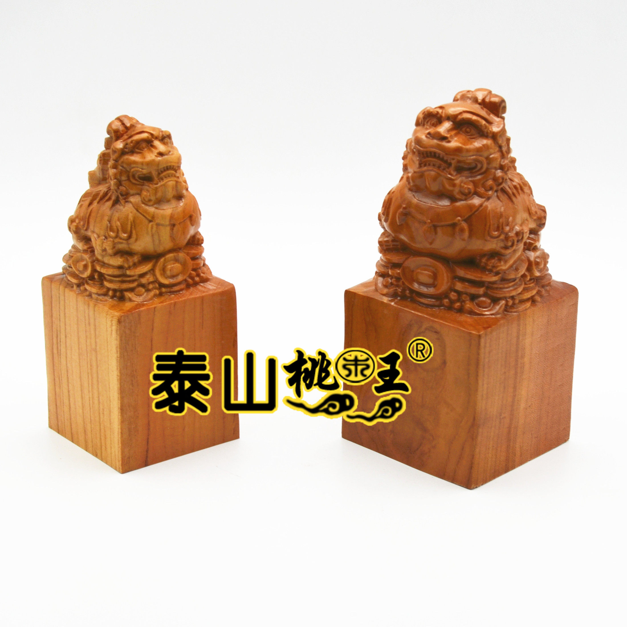 狮子空白桃木印灵兽运财狮子发财印