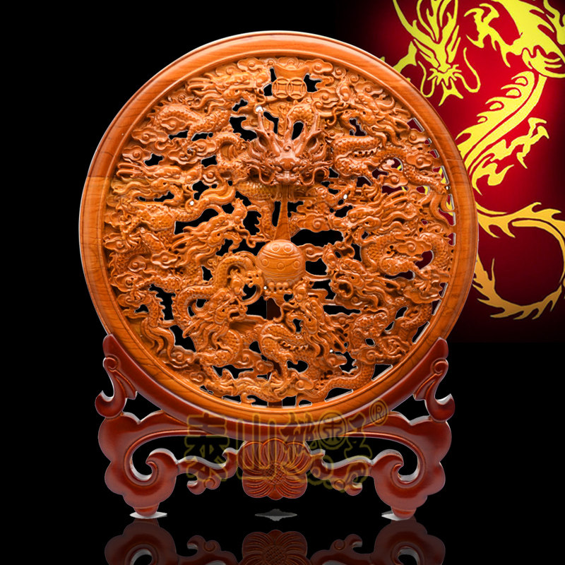 桃木王桃木看盘九龙献宝九龙壁 龙马精神精雕客厅摆件