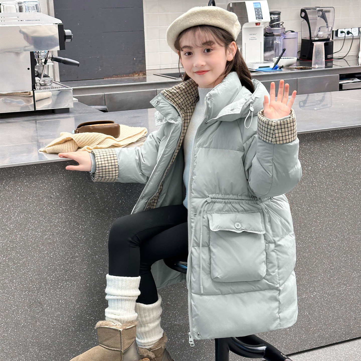 女童羽绒棉服儿童秋冬季加厚韩版洋气中长款棉袄收腰外套2025新款