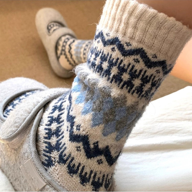 KUST/酷斯特袜子女冬天加厚暖中筒袜日系费尔岛复古名族风堆堆袜