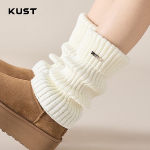 辣妹针织腿套女冬季 小腿袜 加厚保暖白色袜套配雪地靴堆堆袜秋冬款