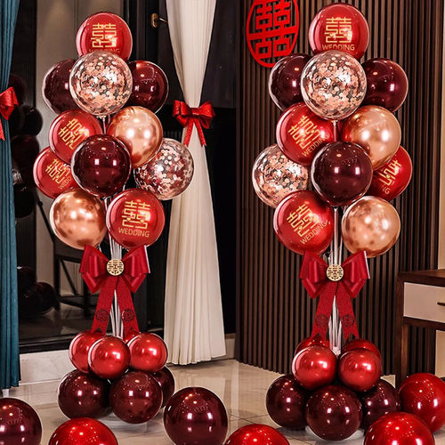 立柱路引地飘气球结婚布置新房