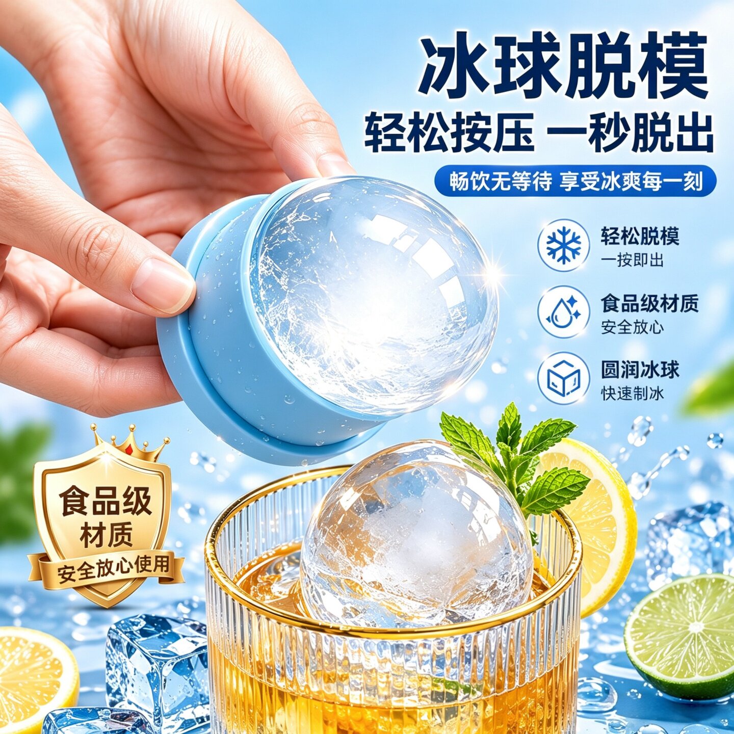 食品级大冰球模具硅胶圆形冰格
