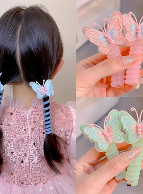 女童高弹力蝴蝶电话线发圈新款头绳可爱儿童小女孩扎辫子卷卷发饰