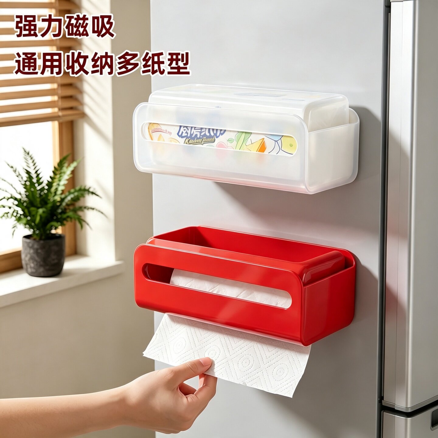 磁吸冰箱侧壁免打孔纸巾盒图片