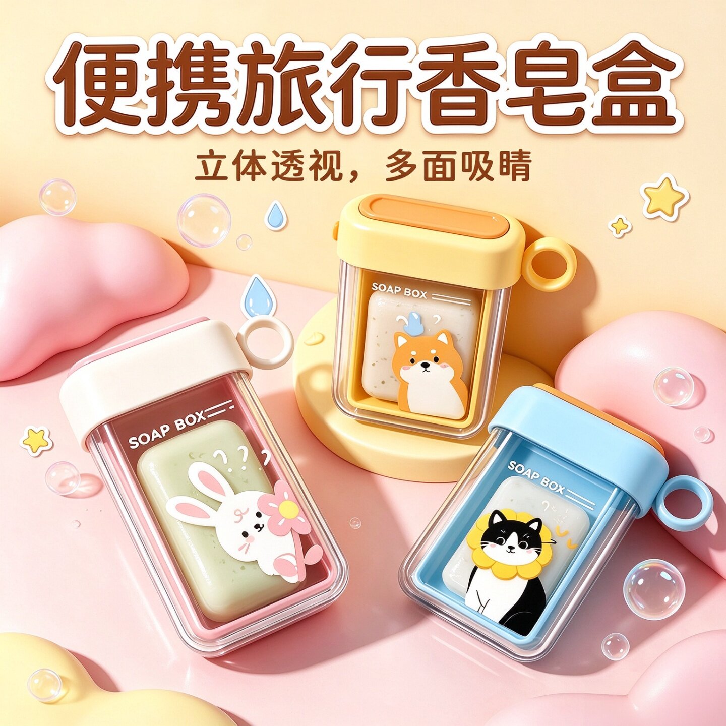 旅行便携密封带盖沥水香皂盒