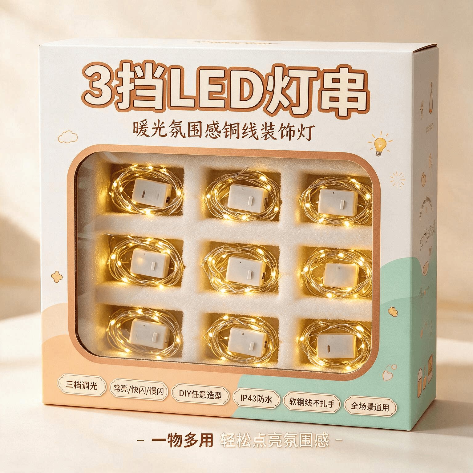 Led小灯串手工diy彩灯氛围灯串灯夜市摆摊氛围灯闪光Led灯带